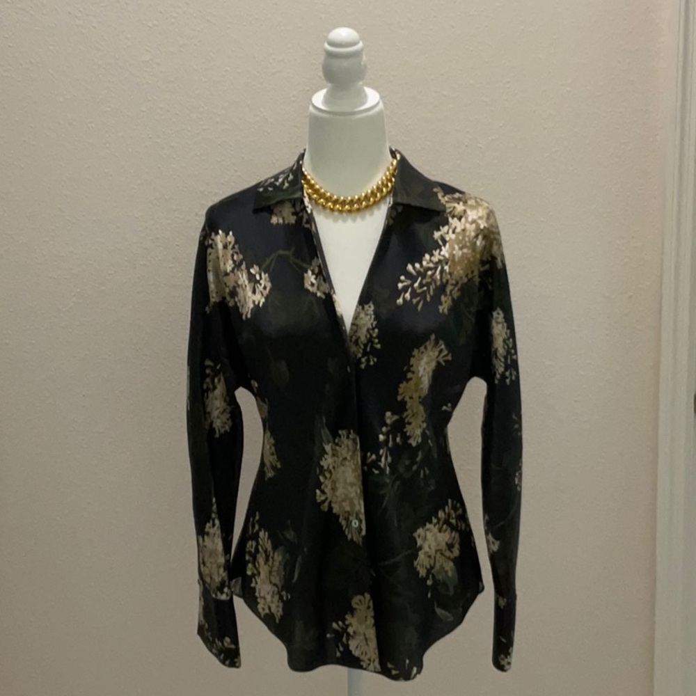 Vince Black and Gold Floral Button Down Shirt